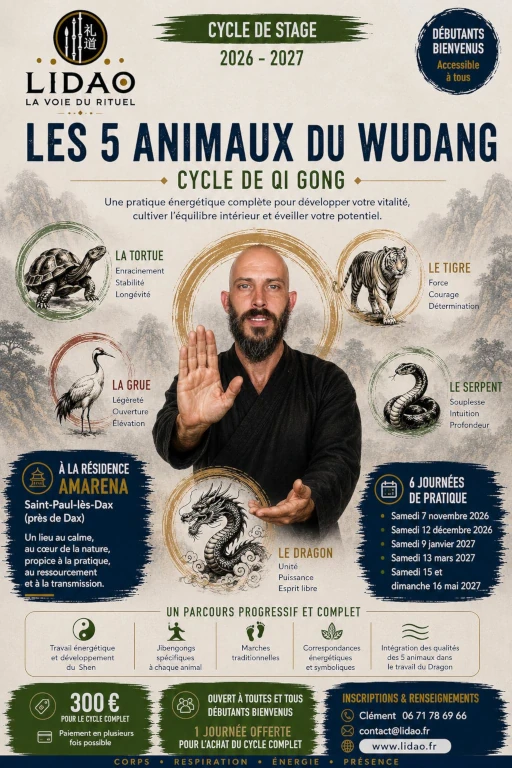 Affiche du cycle de Qi Gong des Cinq Animaux du Wudang à Saint-Paul-lès-Dax
