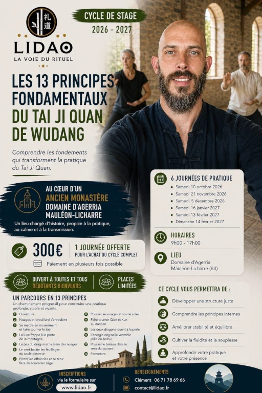 Affiche du cycle des Treize Principes fondamentaux du Tai Ji Quan de Wudang à Mauléon-Licharre